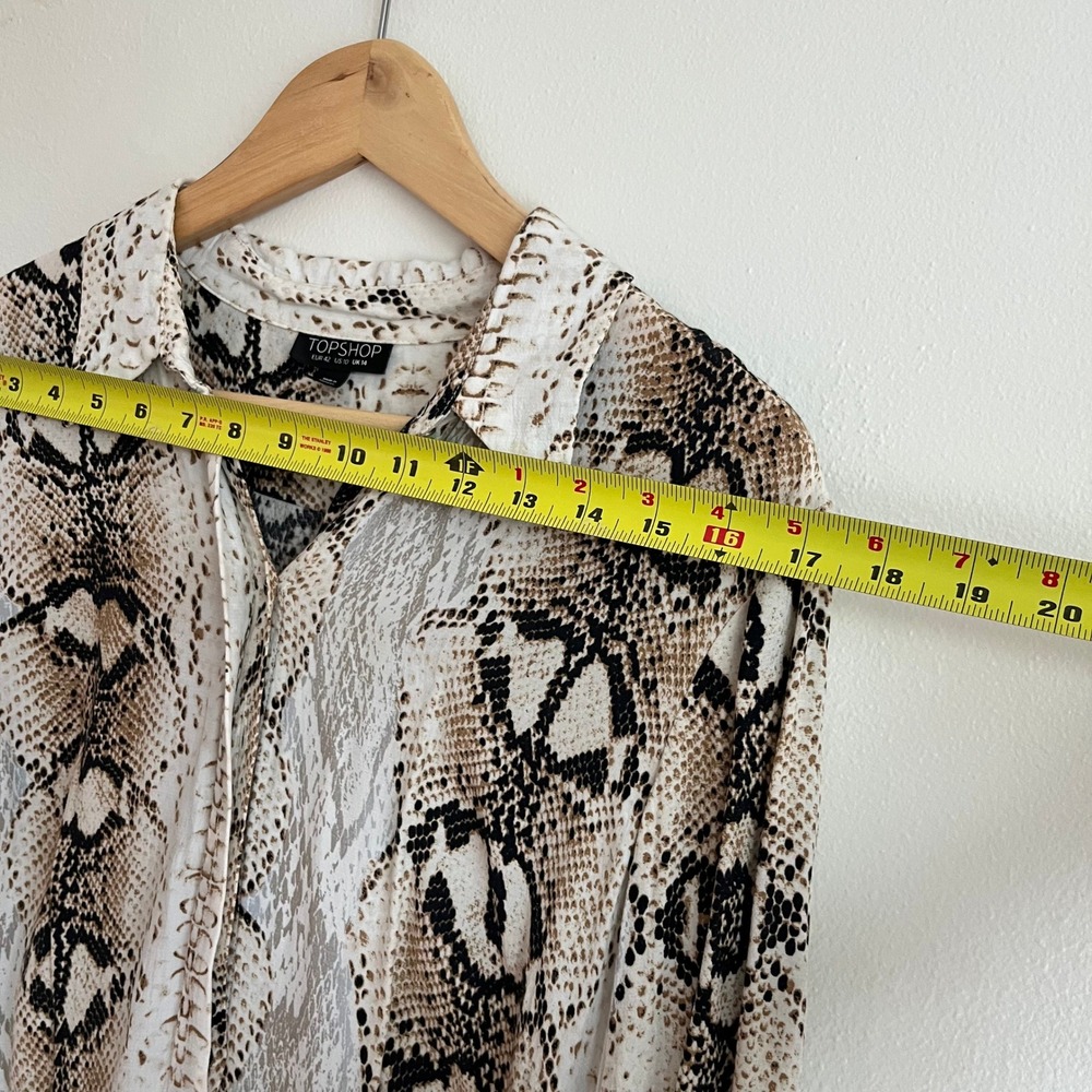 Topshop Snakeskin Print Midi Shirt Dress Tan Cream‎ Mob Luxe High SlitUS 10 - Picture 9 of 14